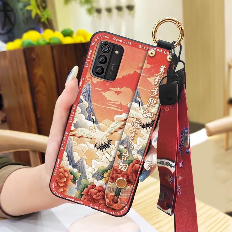 Silikon-Handyhülle im chinesischen Stil für Nokia G100 mit Handschlaufe, schützend für Mama, stoßfest, mit Ständer, Rückabdeckung mit Ring