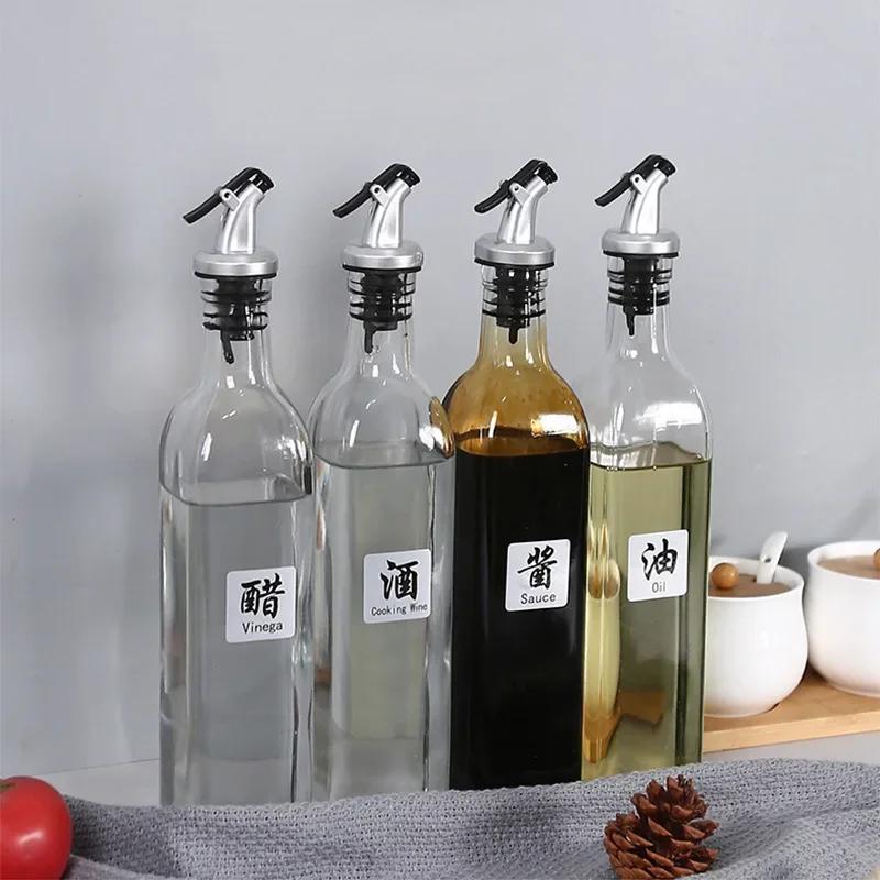 4pcs Set Olive Oil Sprayer Liquor Oil Dispenser ABS Lock Wine Pourer Flip Top Drink Wine Stopper Leak-proof Nozzle Kitchen Tools