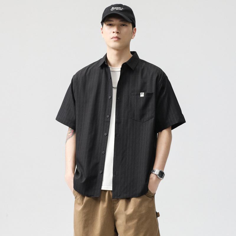 Summer Jacquard Ice Silk Work Shirt Style Men's Summer Lapel Loose Short-sleeved Shirt