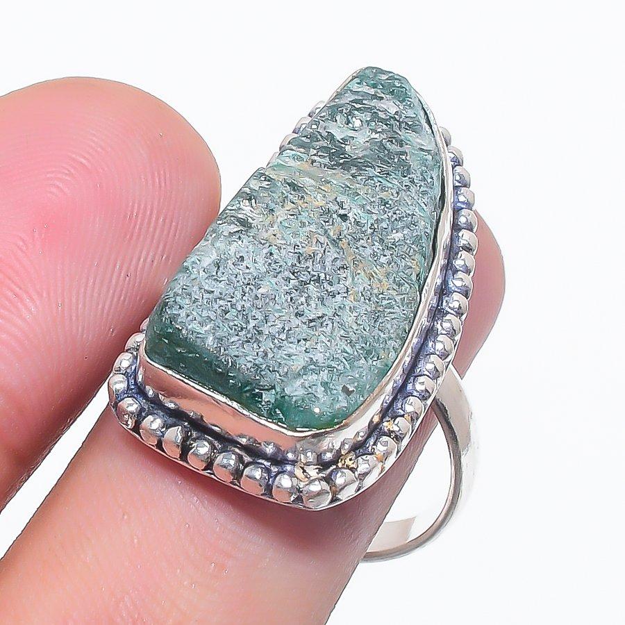 

Натуральный зеленый авантюрин необработанный серебро 925 пробы ювелирное кольцо размер 9 P5C15