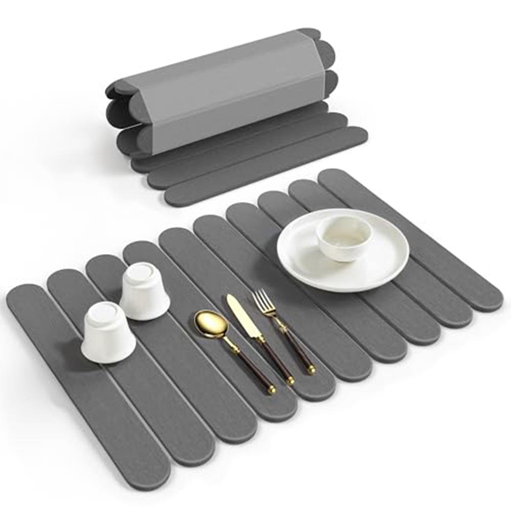 

Fast Drying Diatomaceous Dish Mat Non Slip Absorbent Roll Up Storage Space Saving For Kitchen Countertop And Sink Area серый