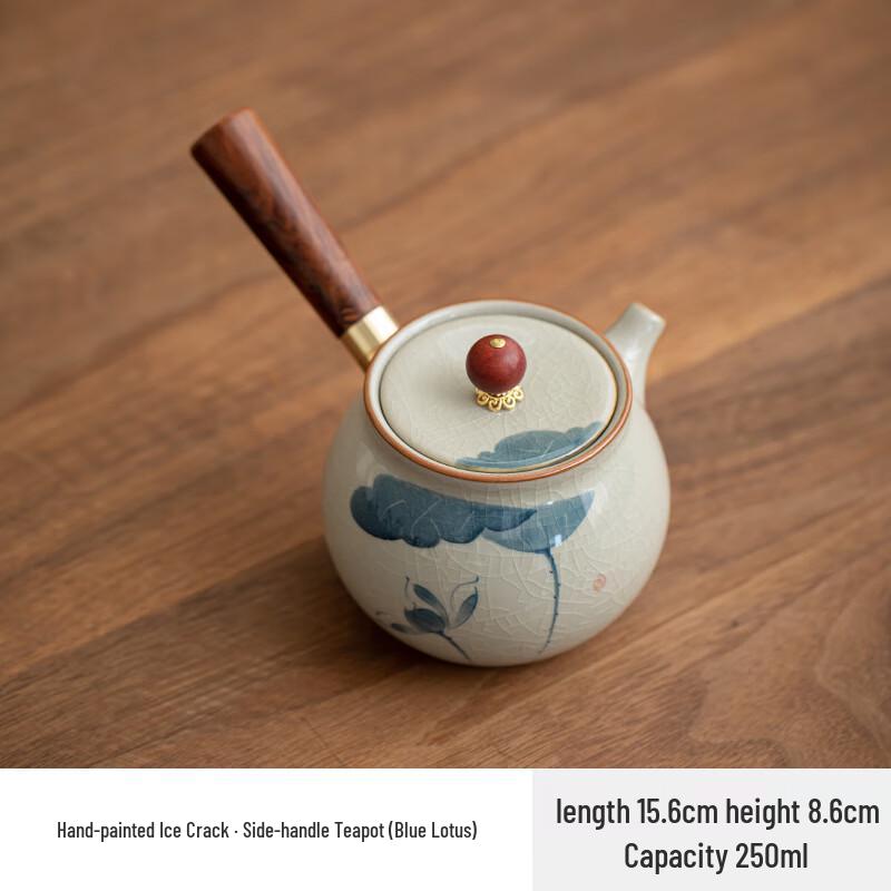 Zhinianhua Ge Ware Hand-Painted Ceramic Side-Handle Teapot