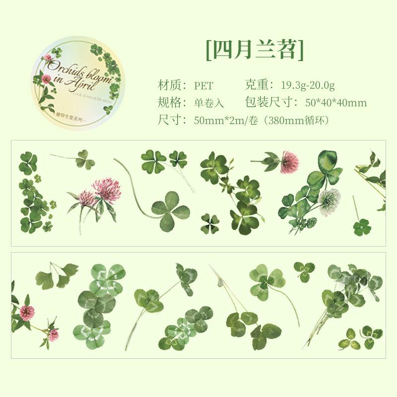 50mm*2m PET Flowers Plant Decorative tape Stick Labels Adhesive Diy Diary Album Scrapbooking material Craft Supplies tape set