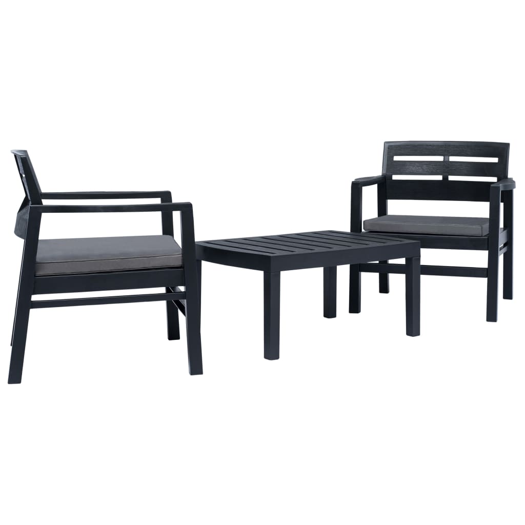 3 Piece Garden Dining Set Anthracite Plastic