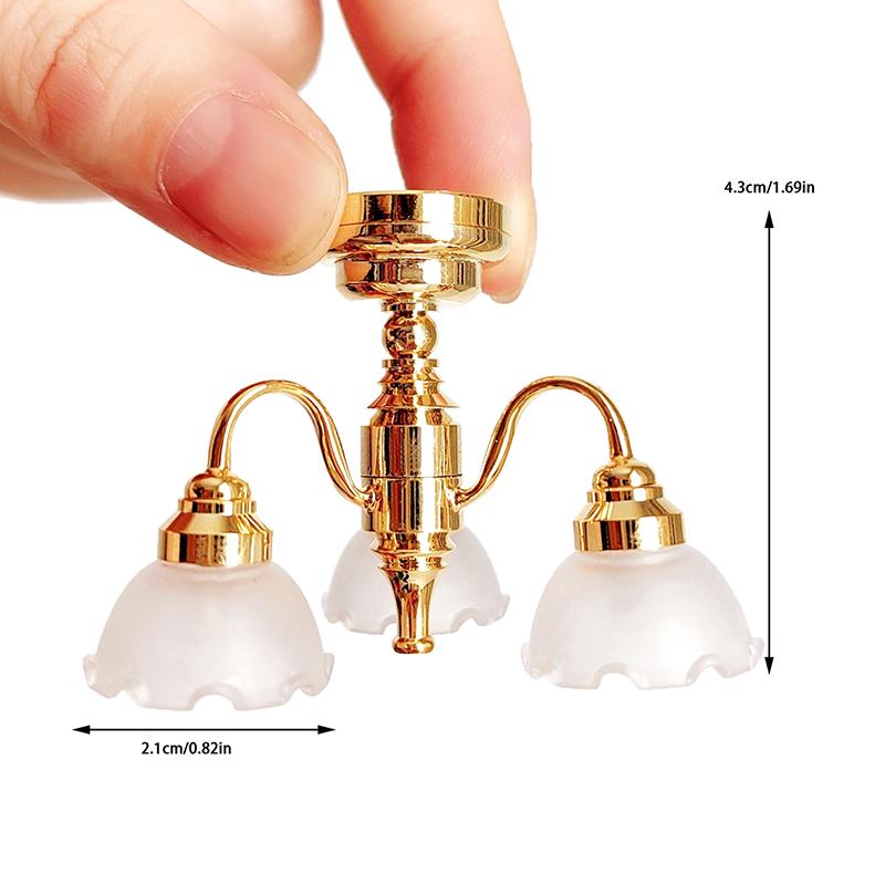 1:12 Dollhouse Miniaturowa Led Złota Lampa Sufitowa Żyrandol Wystrój Mebli Zabawka
