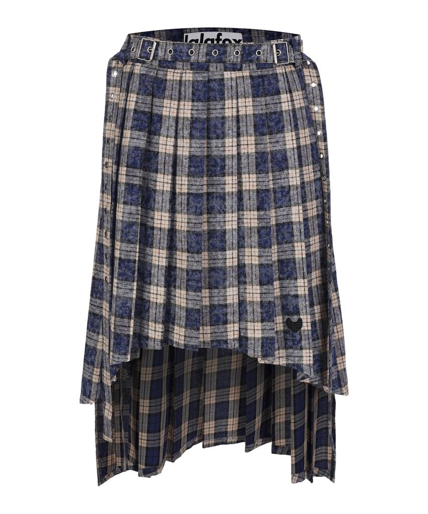 Lara Fox Check Unbalance Pleats Skirt Blue Bq4Ws001