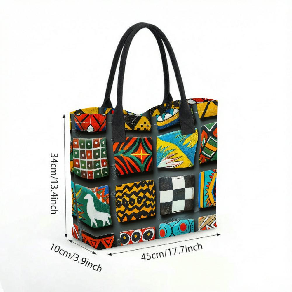 Ethnic Pattern Tote Bag Casual Large Capacity Canvas Shoulder Bag for Daily Shopping Travel Lightweight Handbag