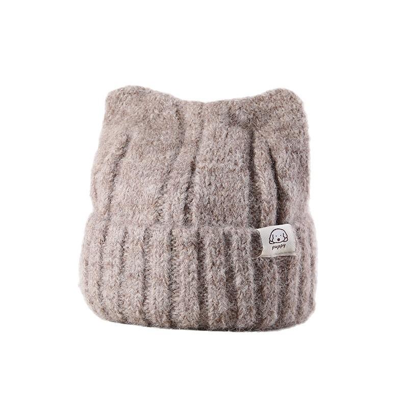 Korean Style Cat Ear Woolen Hat for Women Winter New Warm Ear Protection Knitted Hat Showing Face Little Cute Pullover Hat