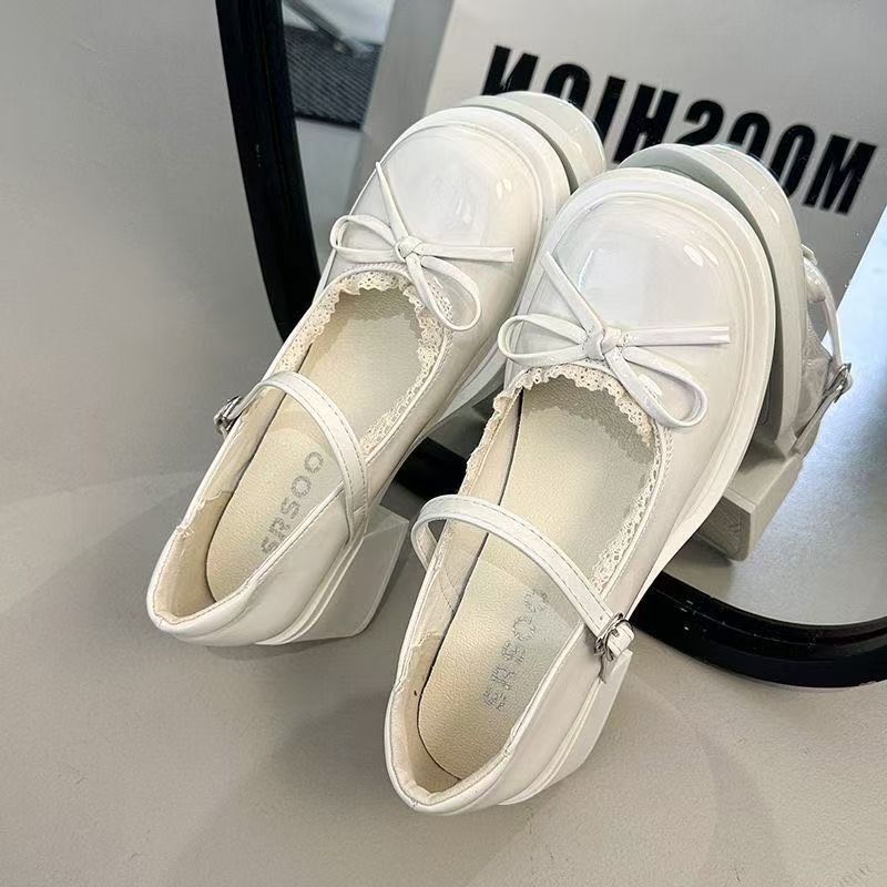 Summer New Ballet Mary Jane Women's Shoes Niche Versatile Thick Heel Girl Bow Lace Single Shoes Women