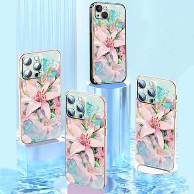 N55 Hot Flowers Plants Fruit Golden Plating Edge Soft TPU Phone Case for iPhone 15 14 13 Pro Max 7 8 Xiaomi 13T Redmi Note 12S Shockproof Back Cover