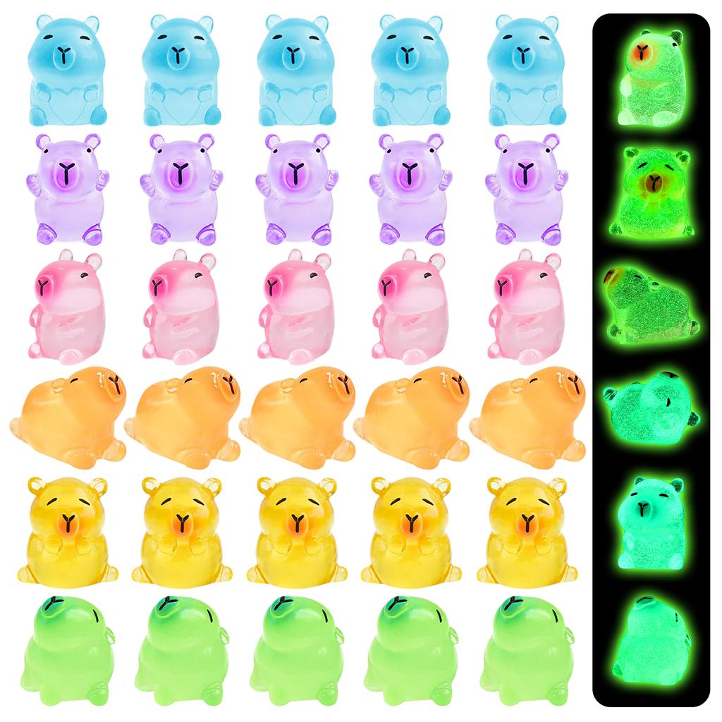 30 Pack Luminous Capybara Figures Colored Mini Resin Capybaras Glow In The Dark Miniature Capybara Tiny Little Small Animal Toys