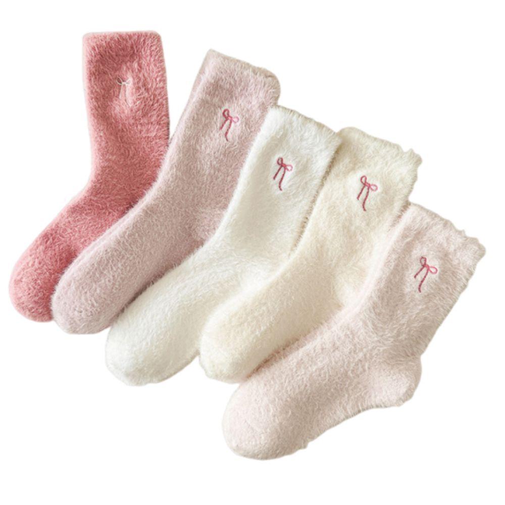 5Pairs Soft Women's Thickened Socks Cute Middle Tube Socks Simple Warm Home Socks  Autumn Winter