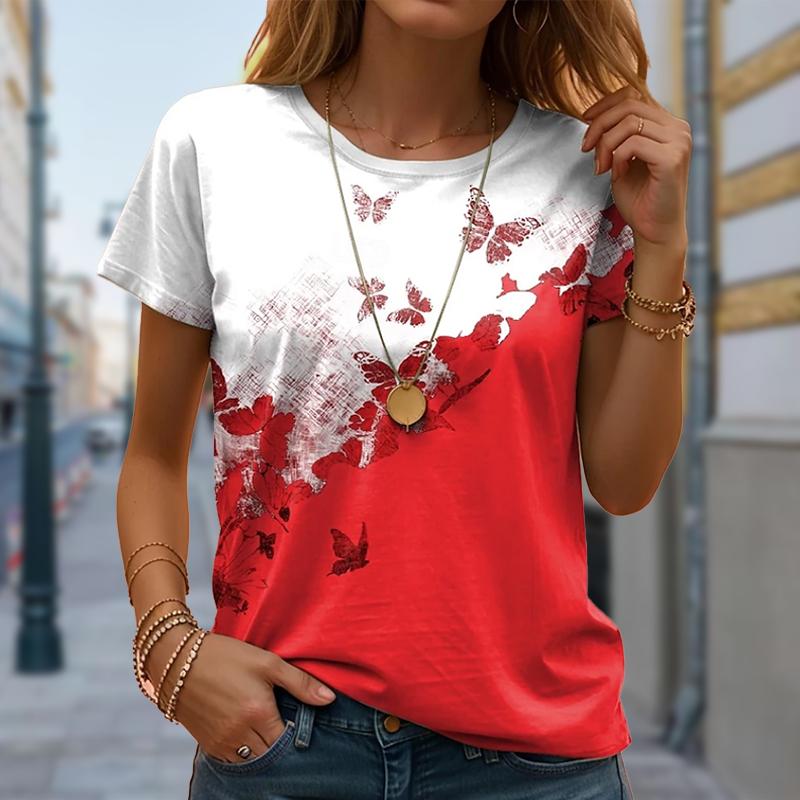 Damer Sommer T-skjorte Sommerfugl Retro Mote Kortermet T-skjorter Casual Trykte Topper