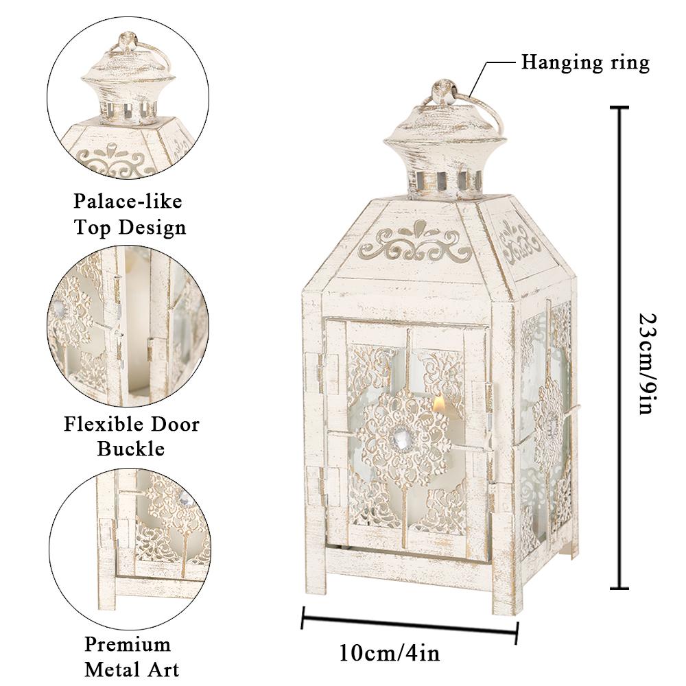 2Pcs Vintage Candle Holder White Lantern 9.5" High Metal Candle Lantern Hanging Lantern for Wedding Parties Home Decor