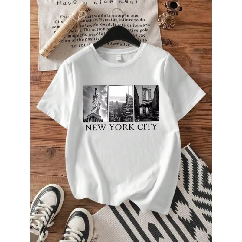Summer Fashion Printing Ladies T-shirt Casual Short-sleeved Shirt Wild Round Neck T-shirt Comfortable Soft Elastic T-shirt Shirt