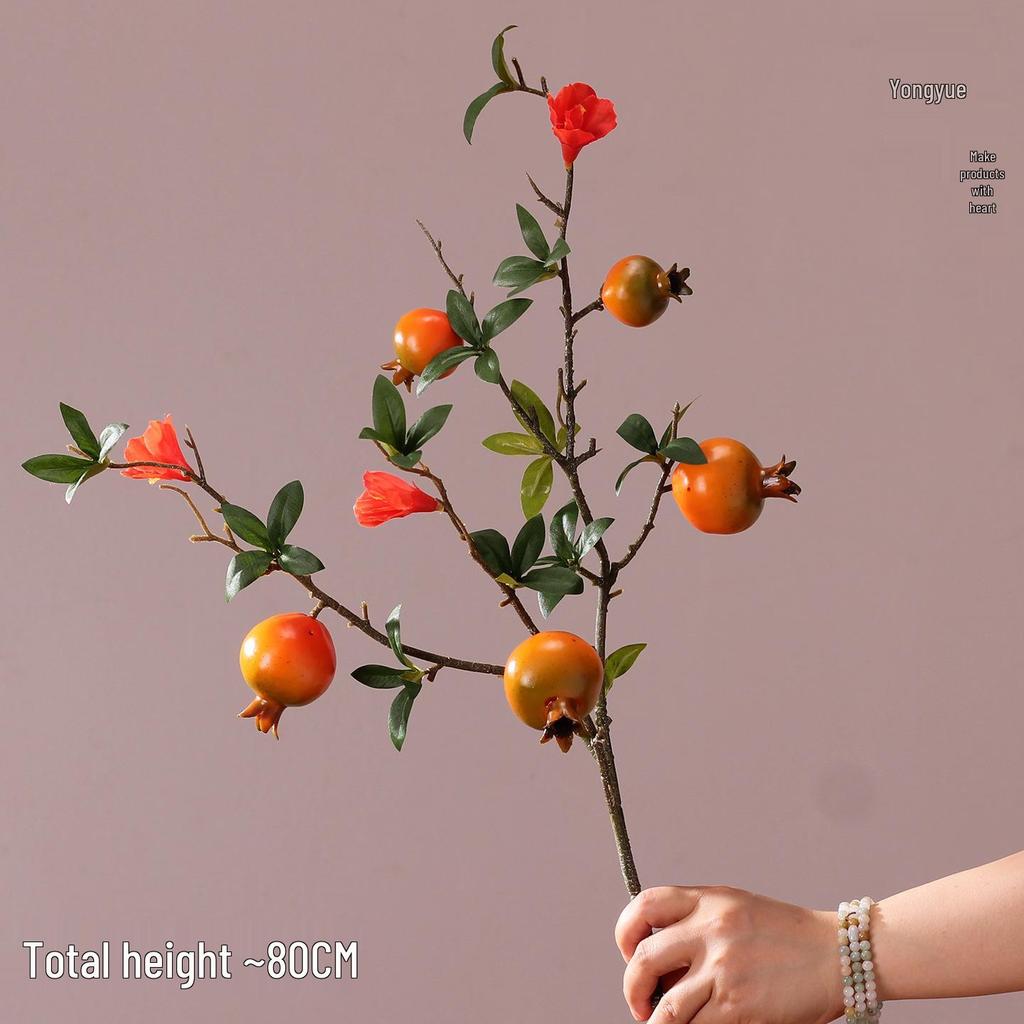 Artificial Pomegranate and Persimmon Fruit Flower Branch for Living Room or Entryway Decor