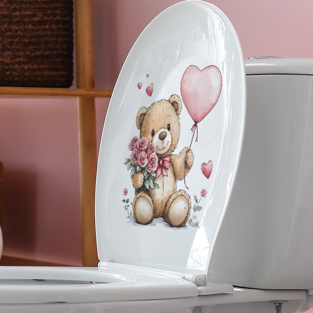 Pink Rose Balloon Teddy Bear Wall Sticker Self-Adhesive Removable Living Room Hallway Dorm Home Decor