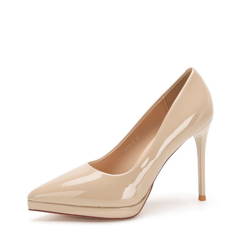 A waterproof table super high heels hate the sky high patent leather temperament commuter work shoes lady versatile fashion pointed