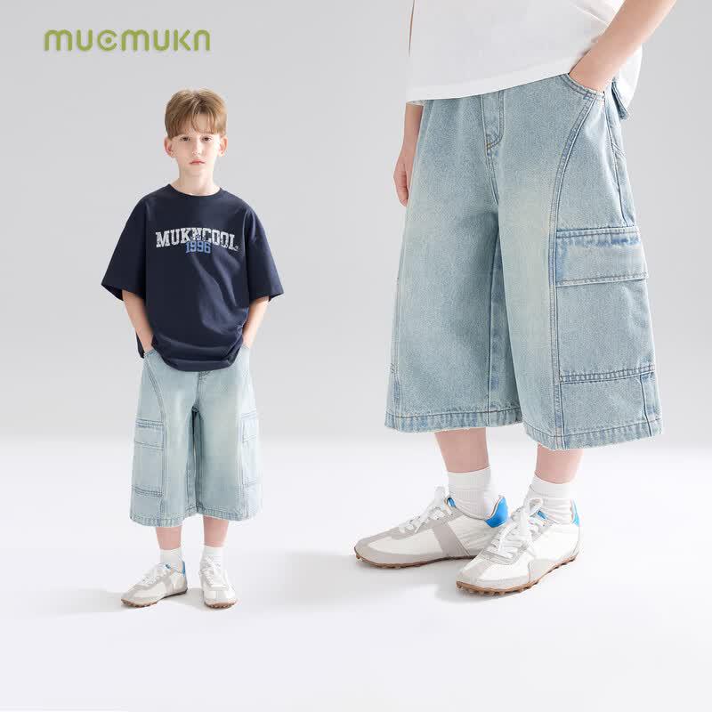 Mucmukn Boys  Vintage Blue Workwear Denim Capri Jeans 170CM