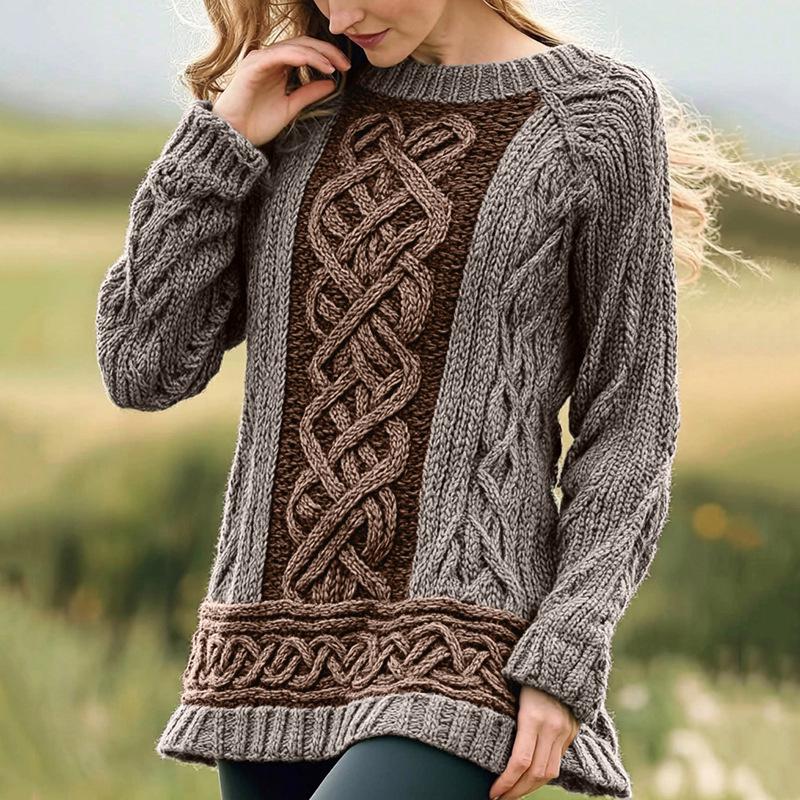 2025 Autumn/Winter 3D Print Round Neck Knit Sweater for Europe & America