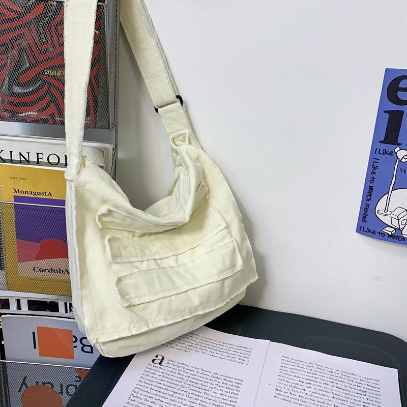 Teenager Canvas Textile Big Capacity School Book Side Sling Bag 2023 Leisure Fabric Cloth Aesthetic Y2K Grunge Hip Hop Pouch Bag