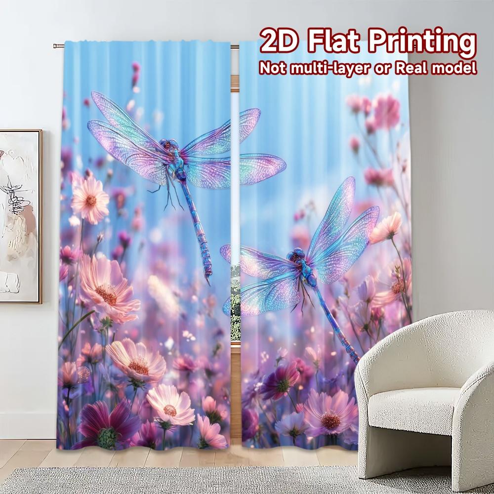 2pcs, 2D FLAT PRINTING Curtains (Without Rod) Dragonfly Ballet Modern Light Filtering Curtains Prints Light Filtering Curtains