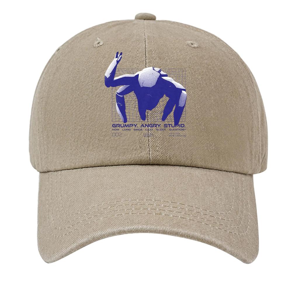 Washed Cotton Baseball Cap With Printed Distressed Soft Top Denim Hat For Men, European And American Retro Hat