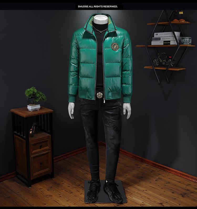 European Station 2025 Męska Zimowa Kurtka Puchowa - 90% Biały Kaczy Puch, Stójka, Haftowana, Wysokiej Jakości Modny Styl Odzież Wierzchnia.