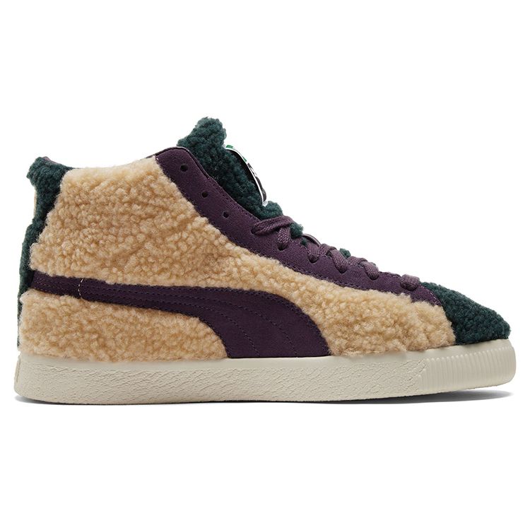 Puma Basket Mid Vintage Sherpa Unisex Sneakers Cream Green-Gables Pebble 381179-01