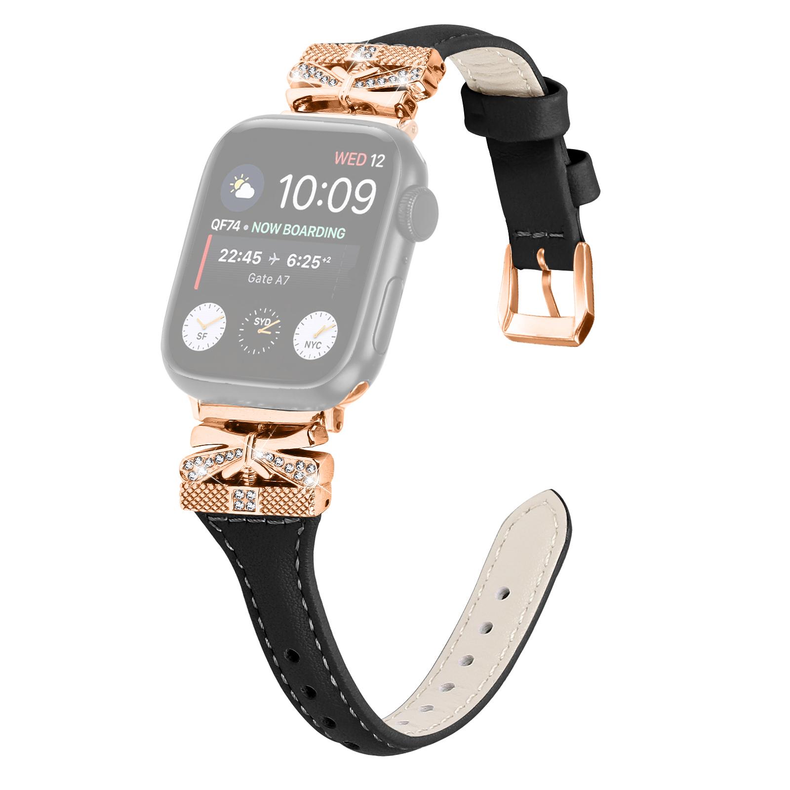 

Rose Gold Buckle Watch Strap for Apple Watch Series 10 42mm/9 8 7 41mm/SE (2023) SE (2022) SE 6 5 4 40mm/3 2 1 38mm Black