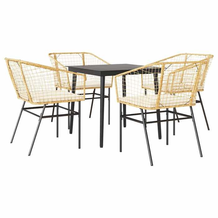 VidaXL Garden Dining Set Cushions 5pcs Brown Poly Rattan Glass 3334507