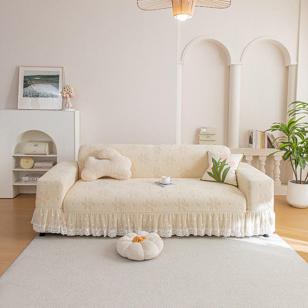 Flower Cream Style Skirted Sofa Cover  A New All Season Universal Straight Lined Full Cover Sofa Protection Cover