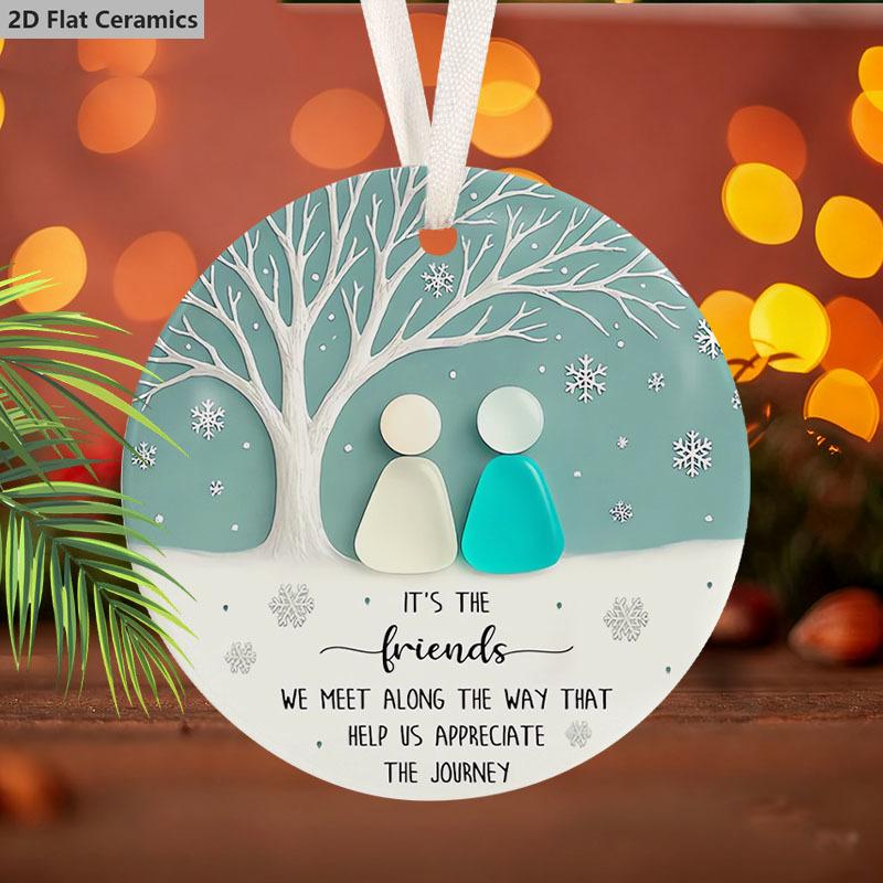 Freundschaft Keramik Anhänger Schmuckstück, Elfenbeinfarbene Kordel Design mit Schachtel, Andenken für beste Freunde, Weihnachtsbaum Dekoration, Ideales Weihnachtsgeschenk Geburtstagsgeschenk