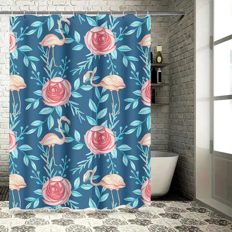 Tropischer Rosafarbener Flamingo Badezimmer Duschvorhang Dekoratives Wasserdichtes Gewebe 3D-Druck Heimtextil Dekoration
