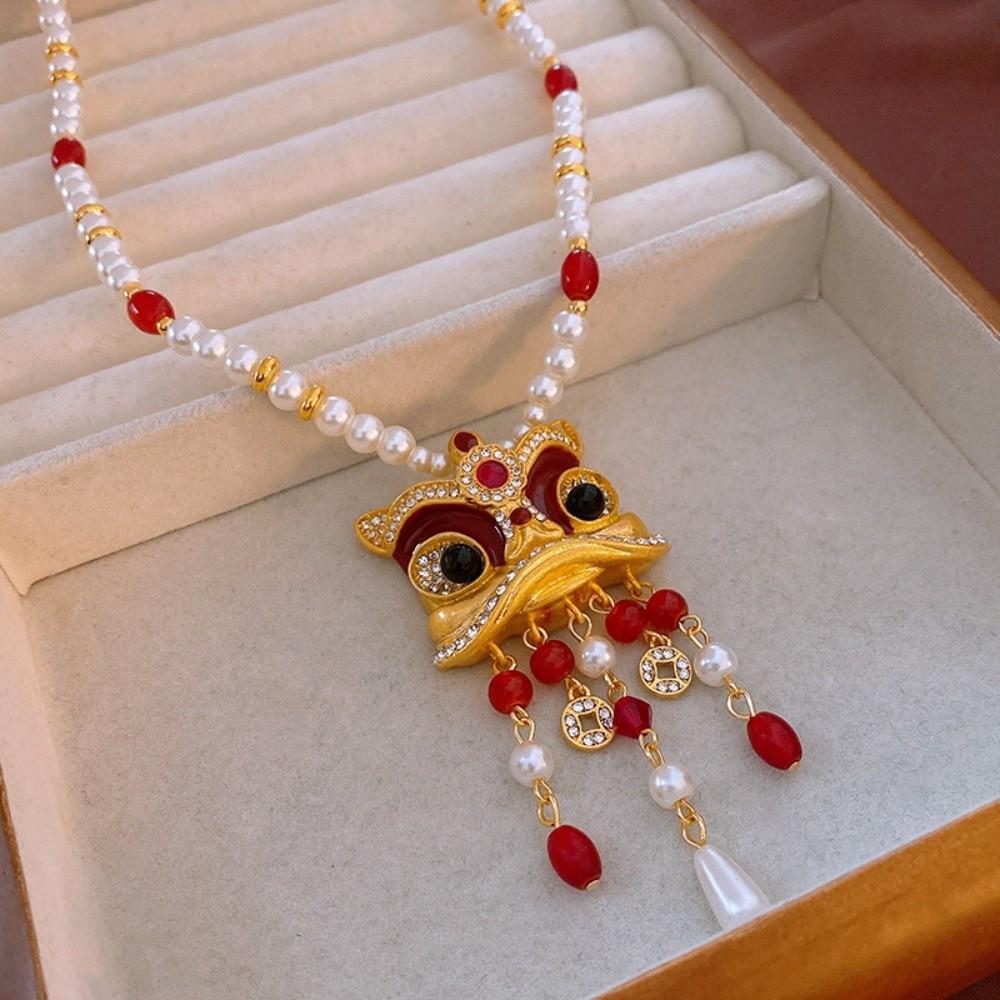 China-Chic Style Awakening Lion Pendant Light Luxury Lion Dance Earrings Birthday Gift