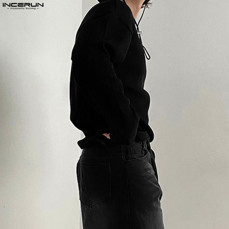 INCERUN Men Round Neck Long Sleeve Texture Casual Tops T-shirts