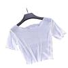 O-Ausschnitt Kurzarm Sheer Trim Crop Top Frauen See-through Glitter Mesh T-Shirt Streetwear