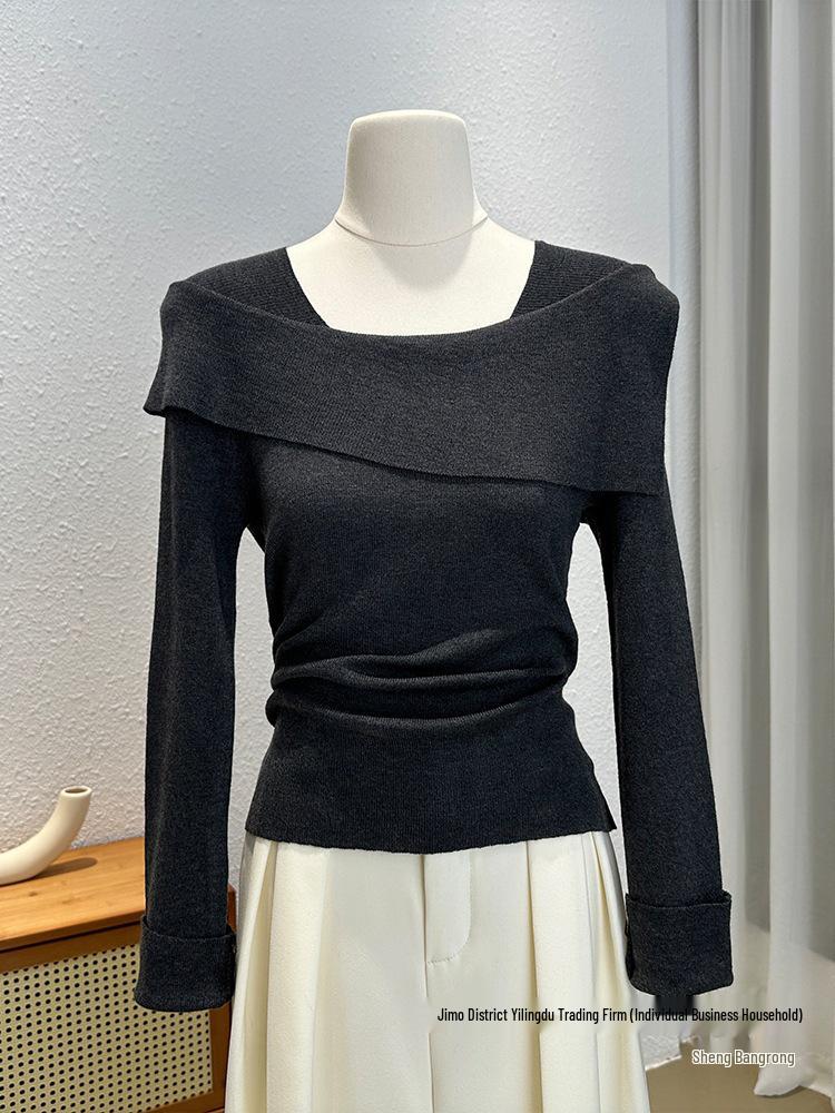 Versatile One-Shoulder Long-Sleeve Knit Top - Slimming Women's Fashion Shirt