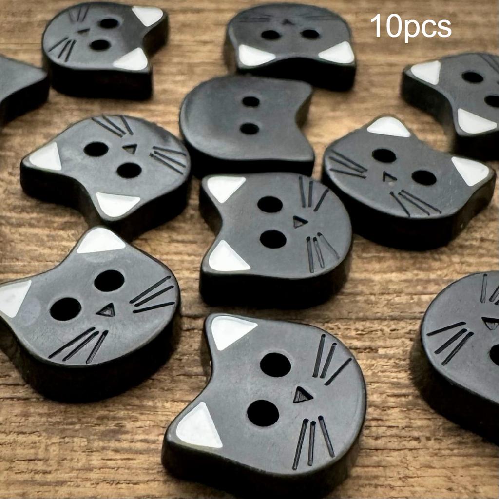 10/15pcs Cute Cartoon Cat Black & White Ears Resin Buttons Handmade Craft Accessories for Sewing,Knitting,and Crafting Projects