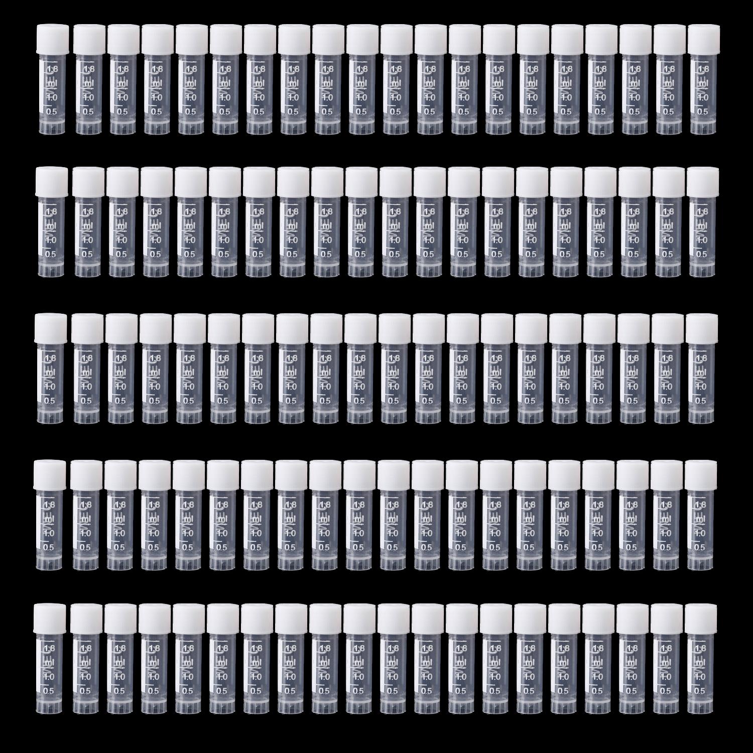 

50/100 шт. 1-10 мл лабораторні пластикові пробірки Frost Test Tubes, ущільнювальна кришка флакону, градуйовані позначки, центрифужні пробірки з конічним дном для лабораторних шкільних навчальних закладів 2ml white - 100Pcs