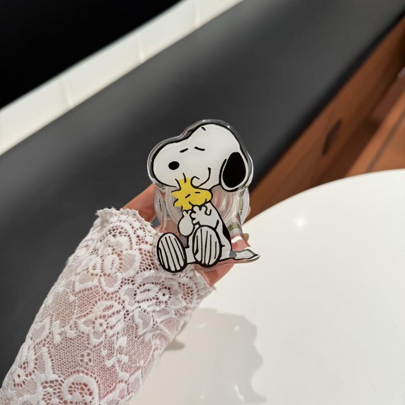 Cartoon Cute Snoopy Charlie friend seat Folding Magsafe Wireless Charge Phone Case For OPPO Find N3Flip N2Flip Magnetic Holder