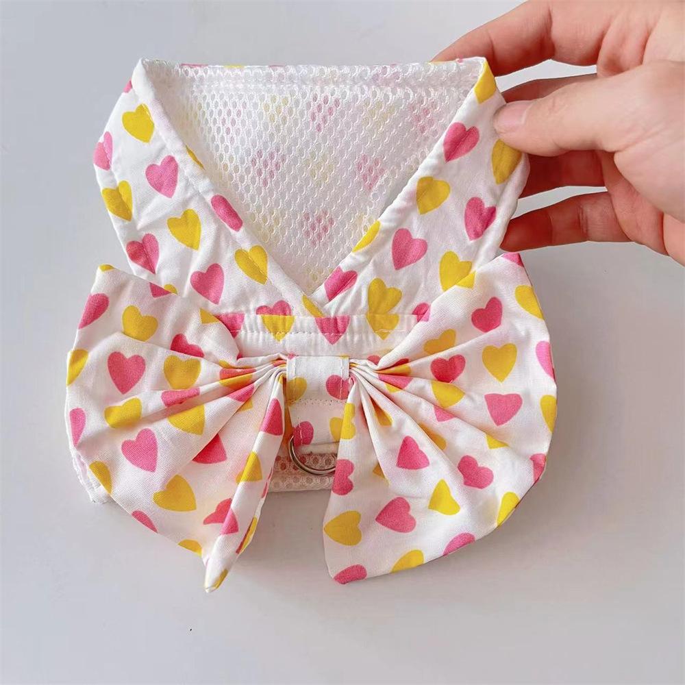 Pet cat dog leash clothes bow chest strap teddy bear pomeranian small dog out vest