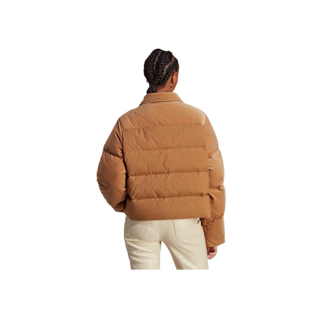 Adidas Puf din catifea Originals, cu imprimeu cu logo și guler cu fermoar, îmbrăcăminte exterioară pentru femei maro IB2028