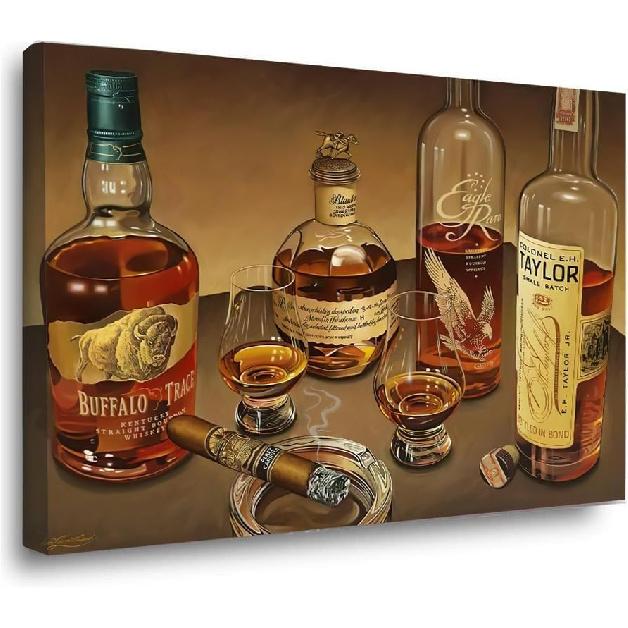 Original Oil Painting by Ian Greathead Four Shots of Buffalo Trace Bourbon. Prints Posters Canvas Painting Home Decoration Artwork for Living Room 8x12inch