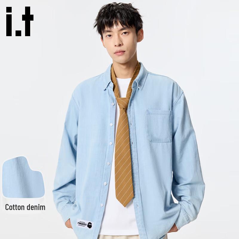 Fingercroxx Men s Fall Casual Denim Long-Sleeve Shirt Jacket 2XL светло-синий