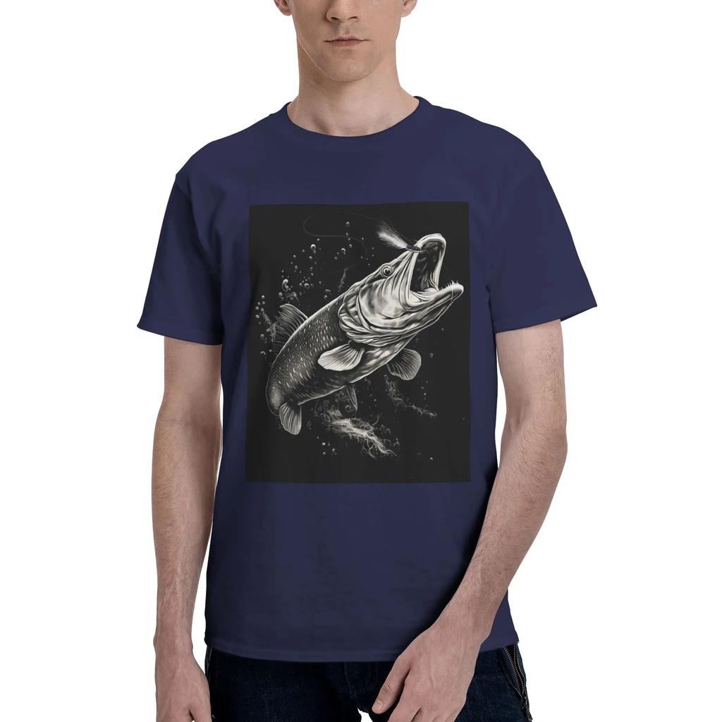 Fishing Lover Pike Fish Design Men TShirt Plus Size T Shirts Mens Round Neck Cotton Tees Short Summer Male