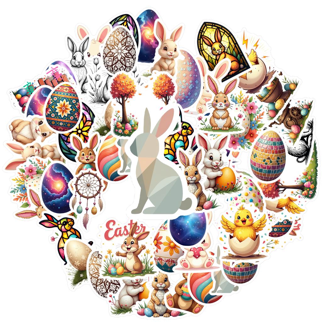 35-70pcs Easter Decorations Stickers Color Eggs Rabbit Graffiti Sticker Pack Gift Diy Skateboard Phone Laptop Diary Book