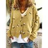 Womens Christmas Print V-Neck Open Front Cropped Long Sleeve Knit Sweater Loose Fit Casual Style