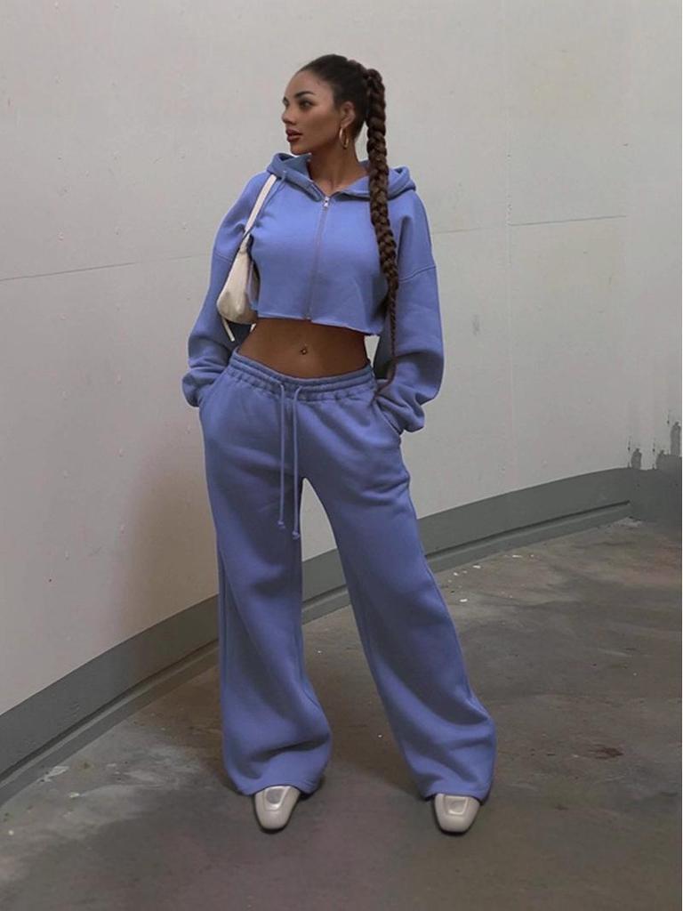Women's Casual European American Style Hoodie Set - Versatile Long Sleeve Sportswear