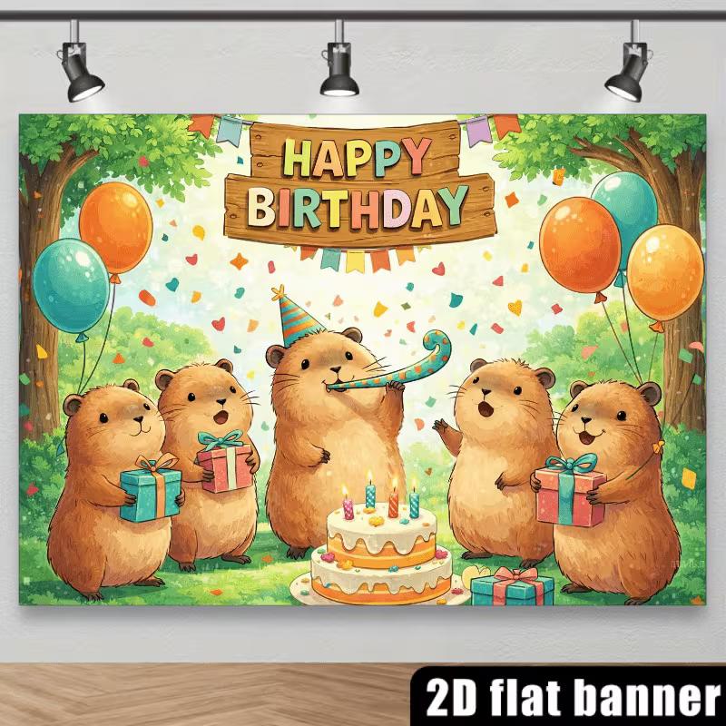 2D Capybara Happy Birthday Backdrop Outdoor Party Photography Background